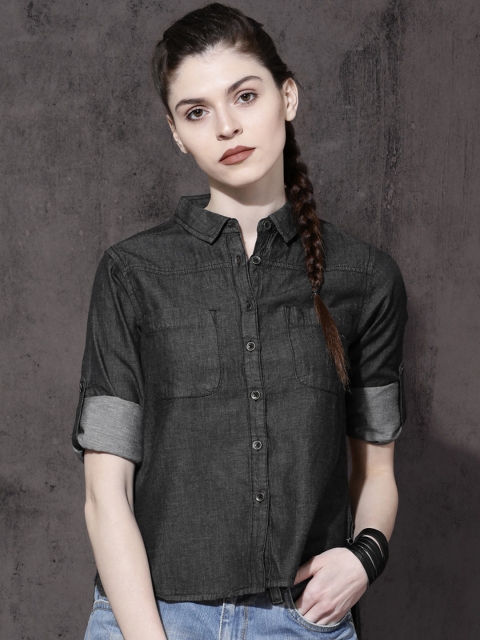 

Roadster Fast and Furious Women Charcoal Grey Regular Fit Solid Casual Shirt