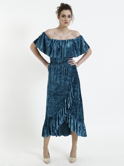 

COVER STORY Women Teal Solid Ruffled Maxi Dress