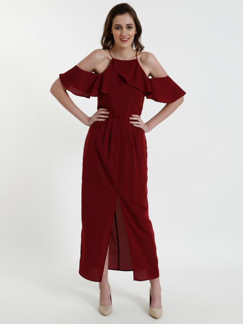 

COVER STORY Women Maroon Solid Maxi Dress