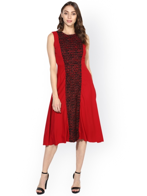

Soie Women Red & Black Solid Fit and Flare Dress