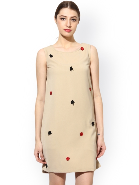 

Soie Women Beige Embellished Shift Dress