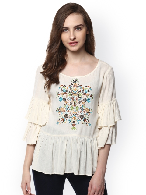 

Taurus Women Off-White Printed Empire Top