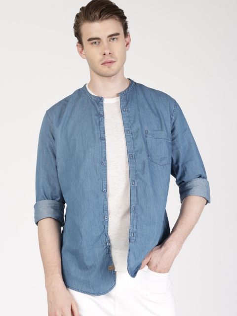 

ether Men Blue Slim Fit Denim Casual Shirt