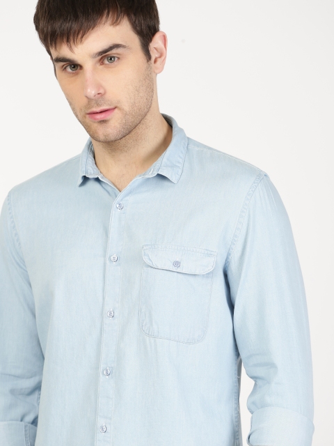 

ether Men Blue Slim Fit Denim Casual Shirt