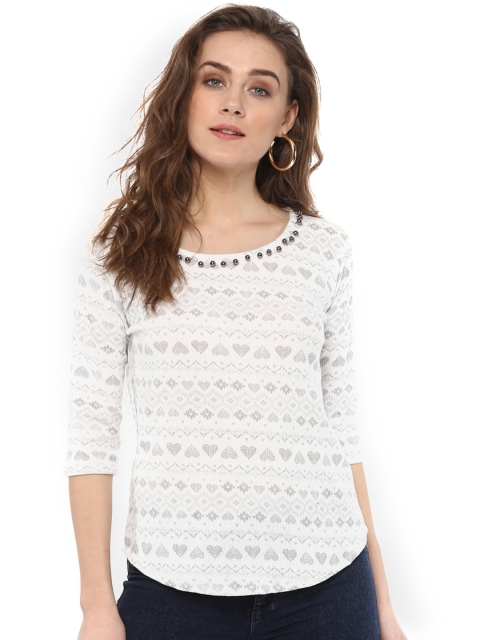 

MIWAY Women White Printed Round Neck T-shirt