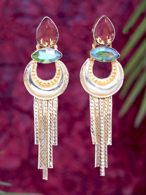 

DIVA WALK Gold-Toned & Green Contemporary Drop Earrings