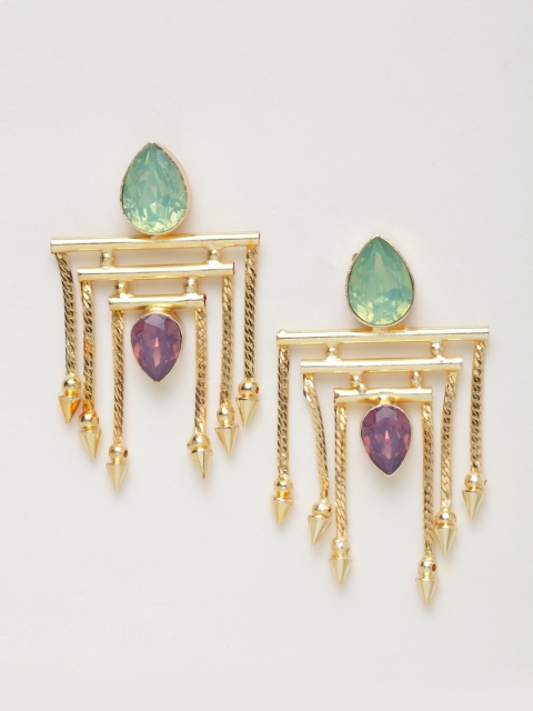 

DIVA WALK Gold-Toned & Green Contemporary Drop Earrings