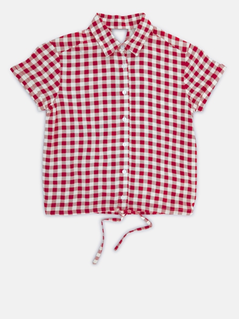 

POPPERS by Pantaloons Girls Red Checked Shirt Style Boxy Top