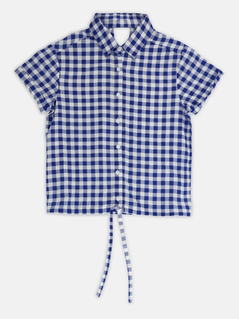 

POPPERS by Pantaloons Girls Blue Checked Shirt Style Boxy Top