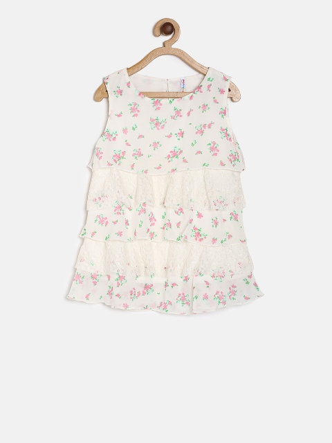 

POPPERS by Pantaloons Girls Off-White & Pink Printed A-Line Top