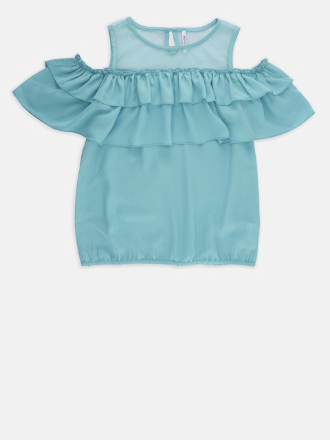 

POPPERS by Pantaloons Girls Turquoise Blue Blouson Top
