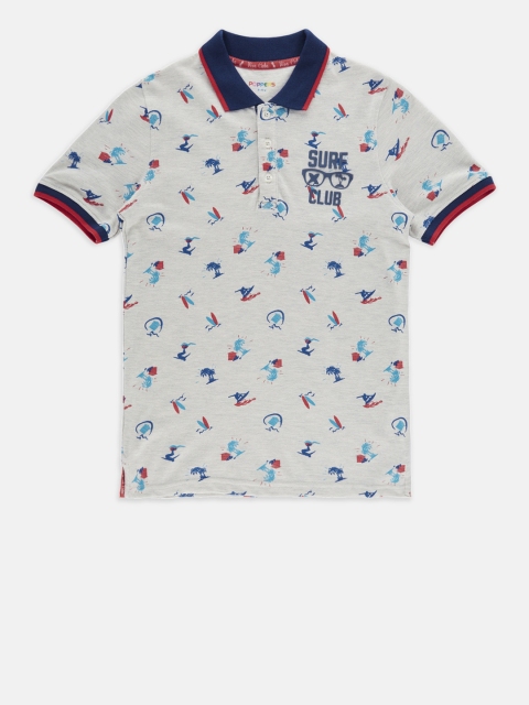 

POPPERS by Pantaloons Boys Grey Melange Printed Polo Collar T-shirt