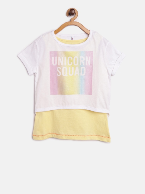 

POPPERS by Pantaloons Girls White Printed Layered Styled Back Top