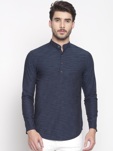 

IVOC Men Navy Blue Woven Design Straight Kurta