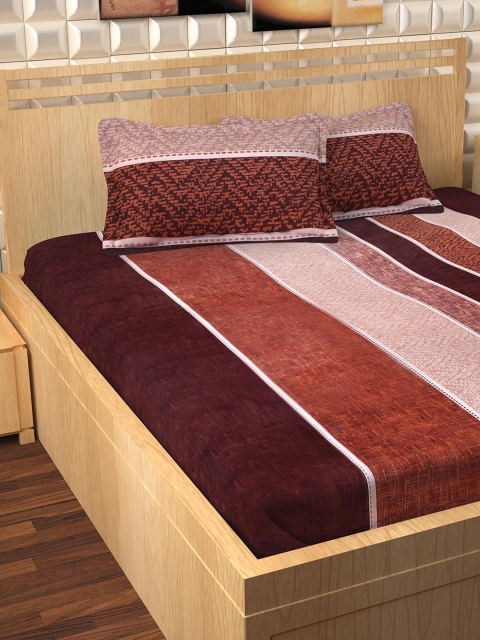 

Story@home Unisex Rust & Burgundy Striped Flat 300 TC Cotton 1 King Bedsheet with 2 Pillow Covers
