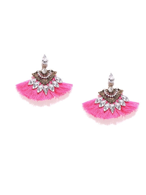 

OOMPH Pink & Antique Gold-Toned Contemporary Tasselled Earrings