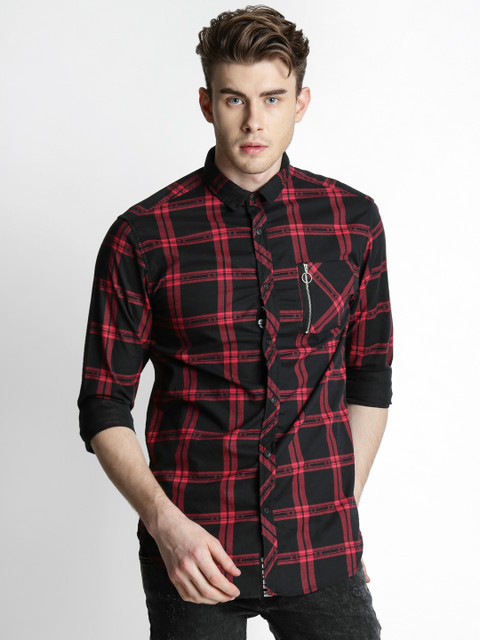 

SF JEANS by Pantaloons Men Red & Black Slim Fit Solid Casual Shirt