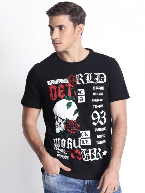 

SF JEANS by Pantaloons Men Black Slim Fit Printed Round Neck T-shirt