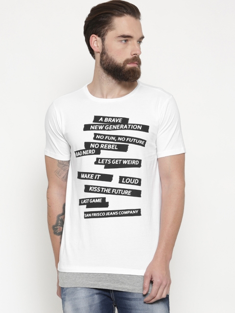 

SF JEANS by Pantaloons Men White Slim Fit Printed Round Neck Pure Cotton T-shirt