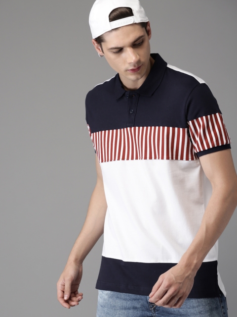 

Moda Rapido Men Navy Blue & White Striped Polo Collar T-shirt