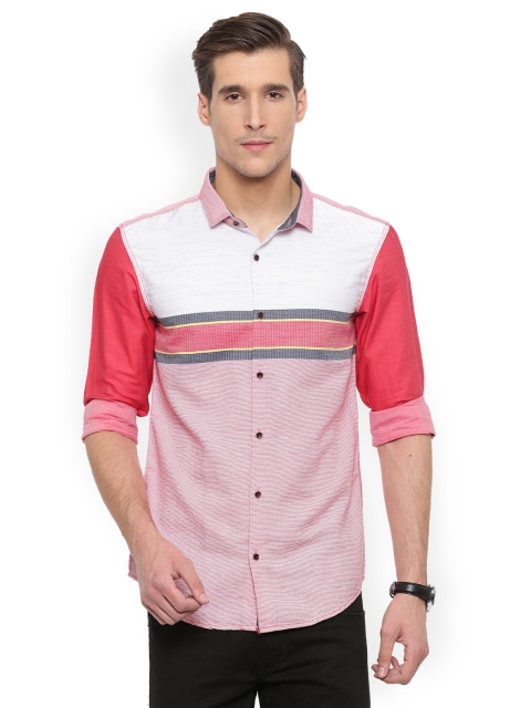 

WITH Men Pink & Red Smart Slim Fit Solid Casual Shirt