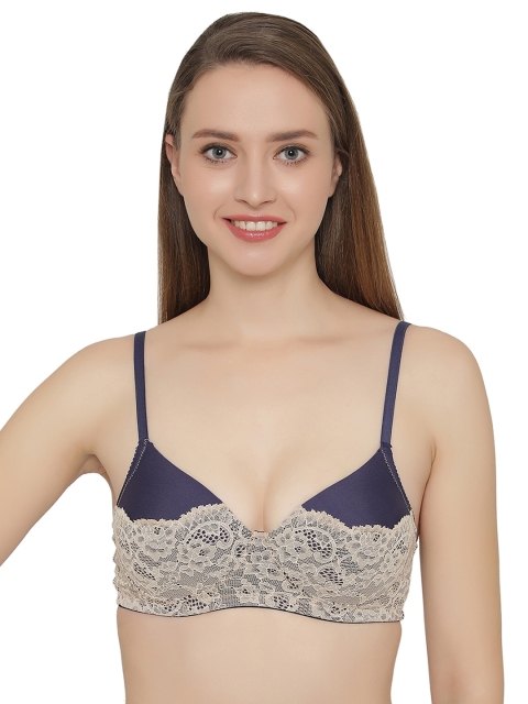 

Clovia Beige Blue Lace Non-Wired Padded Everyday Bra BR0909P2436B