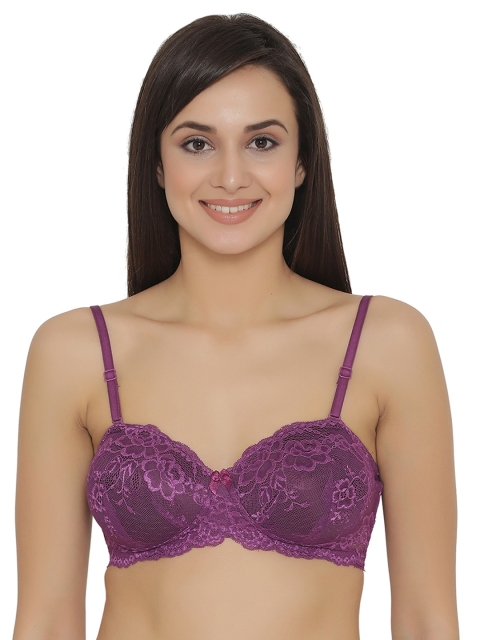 

Clovia Purple Lace Non-Wired Padded Balconette Bra BR1191P1532B