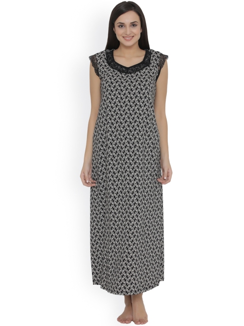 

Clovia Black Printed Nightdress NS1016P13XL