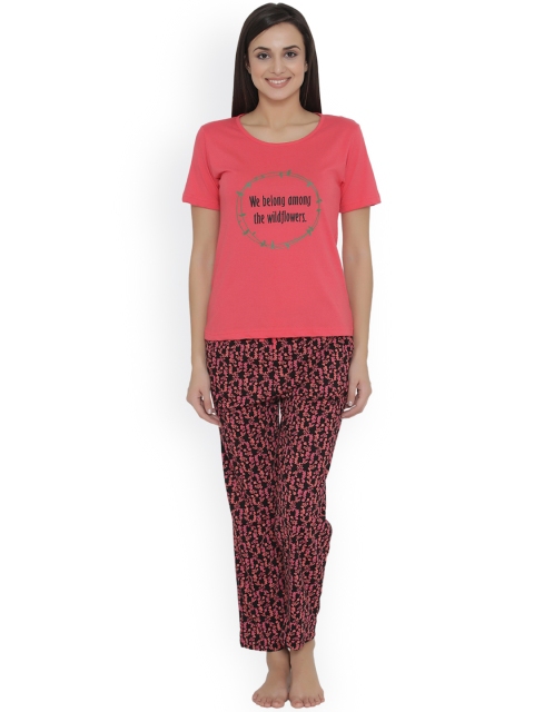 

Clovia Black & Pink Printed Lounge Set LS0297P13XL