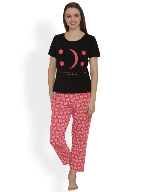 

Clovia Black & Pink Printed Lounge Set LS0298P133XL