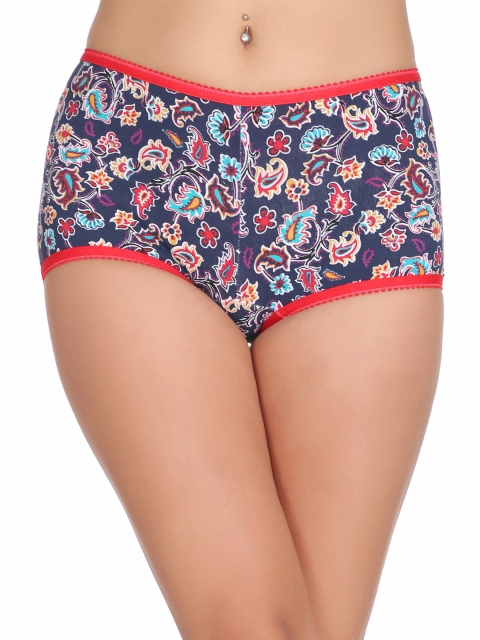 Clovia Women Blue Cotton Mid Waist Floral Print Boy Shorts PN2229P083XL