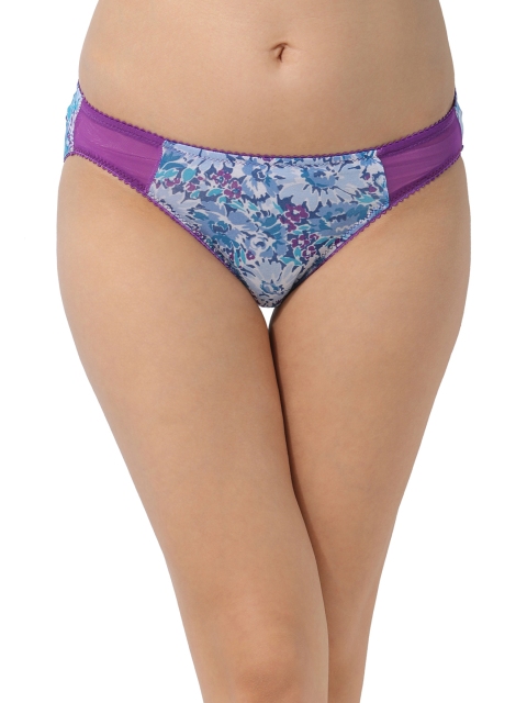 

Clovia Women Blue Printed Cotton Mid Waist Bikini Briefs With Powernet Panels PN1393P03S