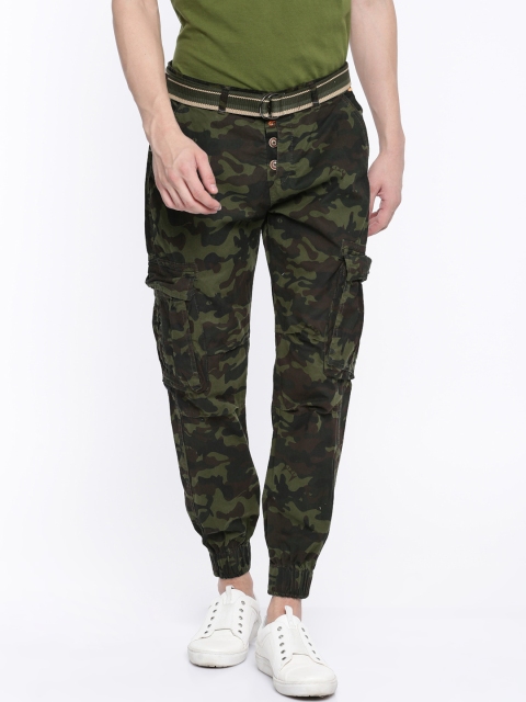 

FIFTY TWO Men Olive Green Carrot Tapered Fit Printed Cargos