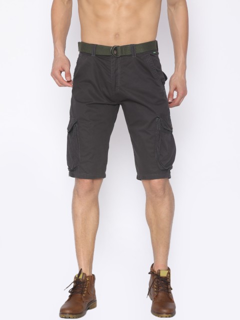 

FIFTY TWO Men Charcoal Grey Solid Regular Fit Cargo Shorts