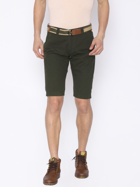 

FIFTY TWO Men Olive Green Solid Casual Shorts
