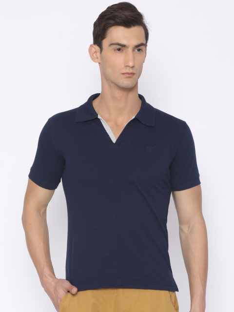 

FIFTY TWO Men Navy Blue Solid Polo Collar T-shirt