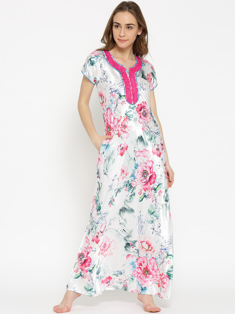 

Sweet Dreams White & Pink Printed Maxi Nightdress