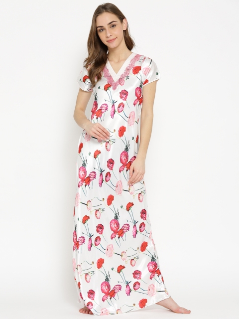 

Sweet Dreams White & Pink Printed Maxi Maxi Nightdress with Satin Finish