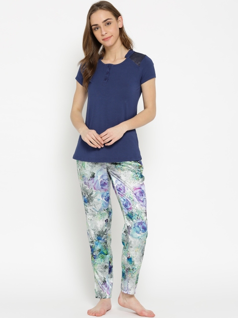 

Sweet Dreams Women Navy Blue & Grey Solid Night suit