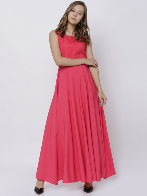 

Tokyo Talkies Women Coral Pink Self Design Maxi Dress