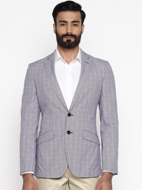 

Raymond Blue & White Checked Single-Breasted Slim Fit Formal Blazer