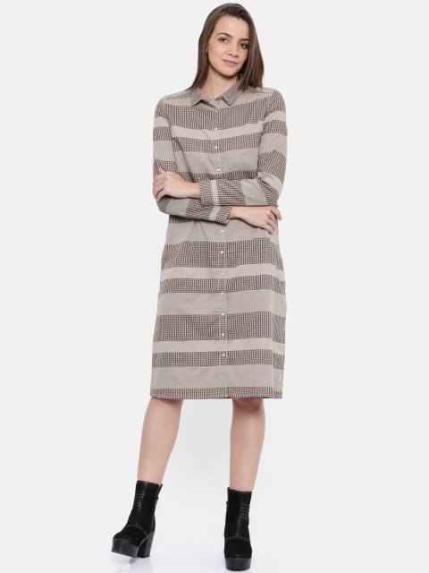

Roadster Women Beige Checked Shirt Dress