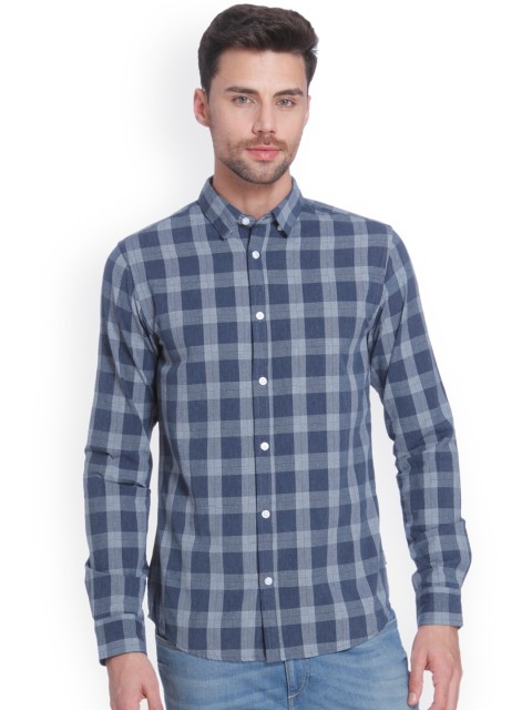 

ONLY & SONS Men Blue & Grey Slim Fit Checked Casual Shirt