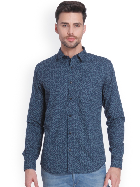 

ONLY & SONS Men Navy Blue & Green Slim Fit Printed Casual Shirt