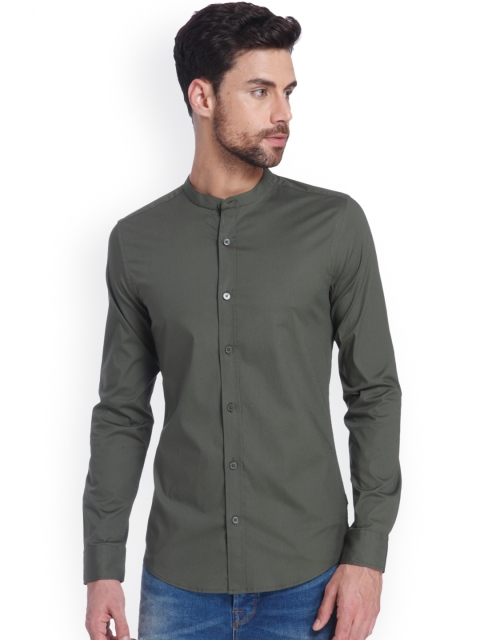 

ONLY & SONS Men Olive Green Slim Fit Solid Casual Shirt