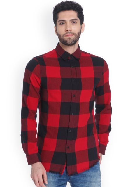 

ONLY & SONS Men Red & Black Slim Fit Checked Casual Shirt