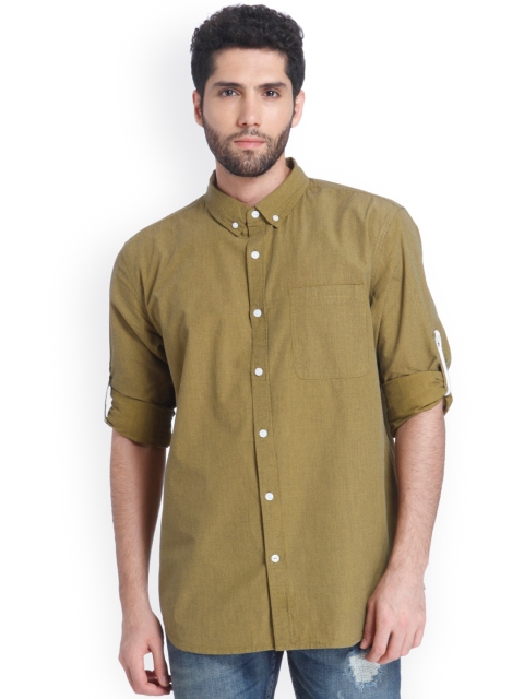 

ONLY & SONS Men Green Slim Fit Self Design Casual Shirt