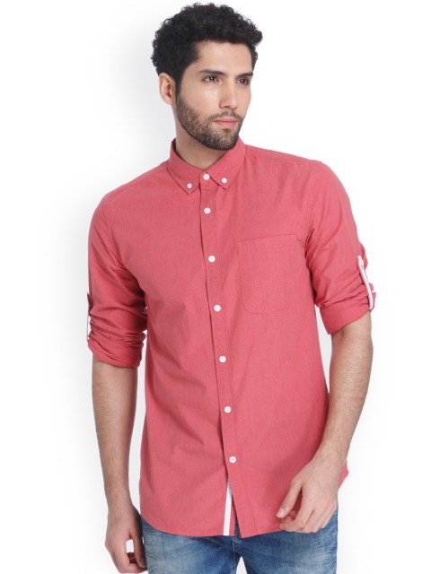 

ONLY & SONS Men Coral Pink Slim Fit Self Design Casual Shirt