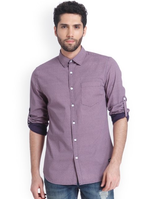 

ONLY & SONS Men Purple Slim Fit Printed Casual Shirt