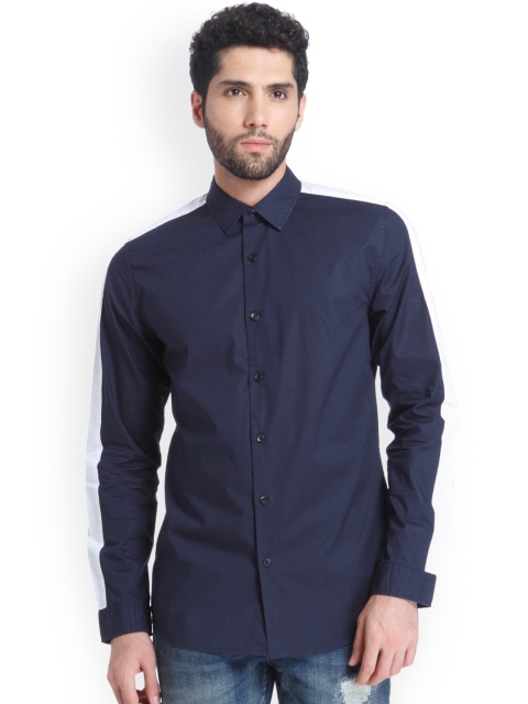 

ONLY & SONS Men Navy Blue Standard Regular Fit Solid Casual Shirt